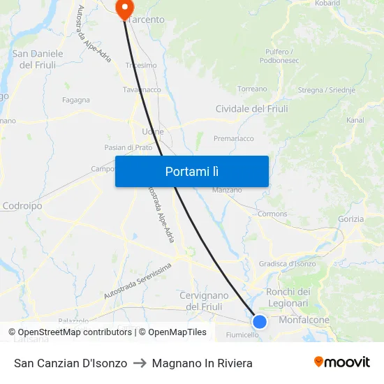 San Canzian D'Isonzo to Magnano In Riviera map