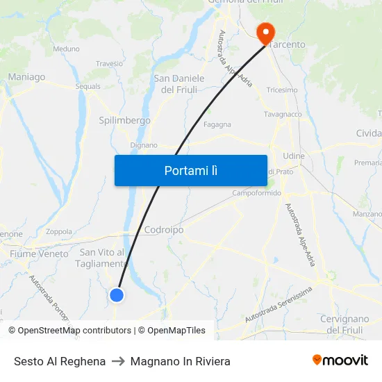 Sesto Al Reghena to Magnano In Riviera map