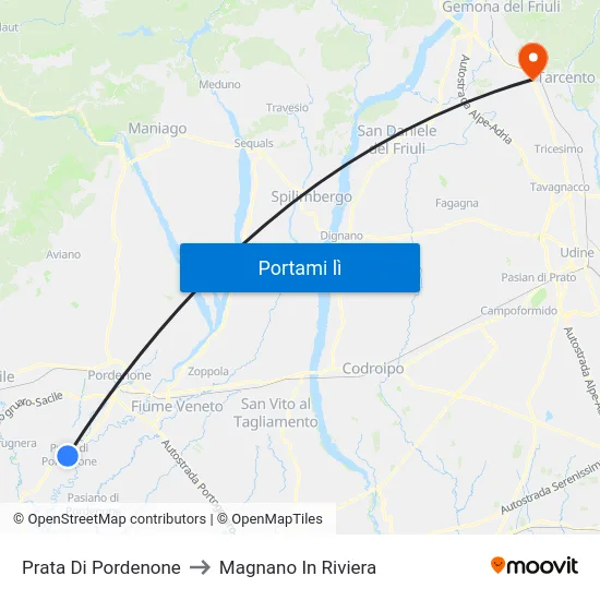 Prata Di Pordenone to Magnano In Riviera map