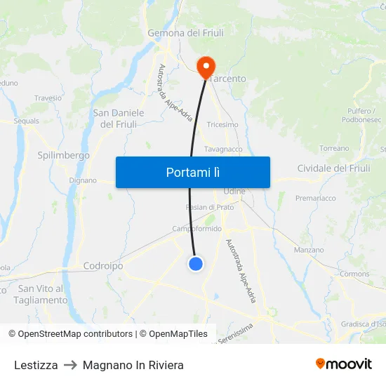 Lestizza to Magnano In Riviera map