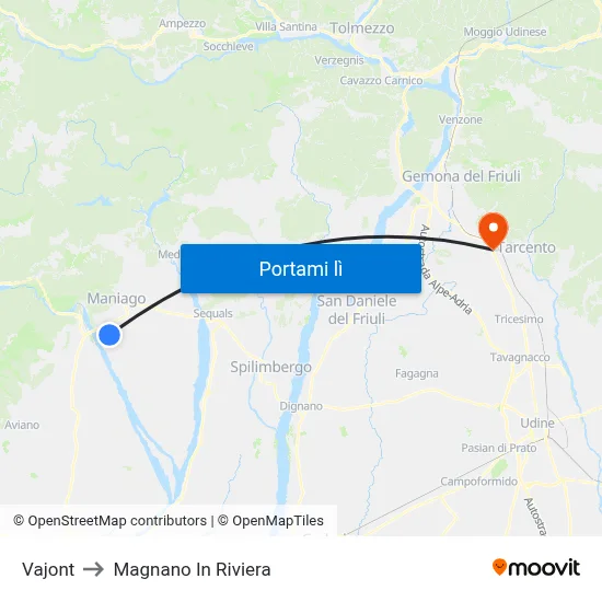 Vajont to Magnano In Riviera map