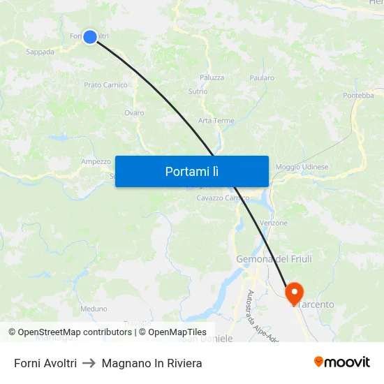 Forni Avoltri to Magnano In Riviera map