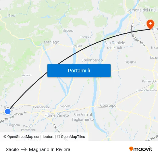Sacile to Magnano In Riviera map