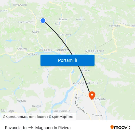 Ravascletto to Magnano In Riviera map