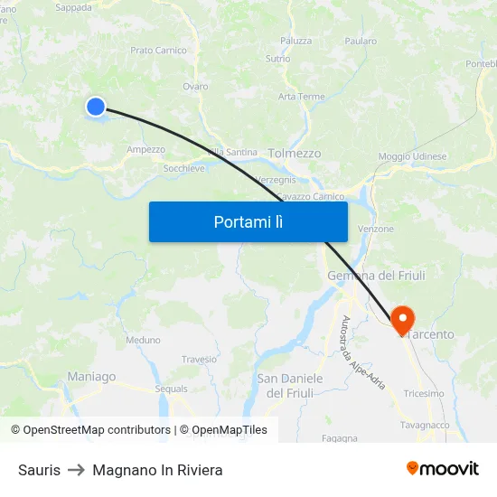 Sauris to Magnano In Riviera map