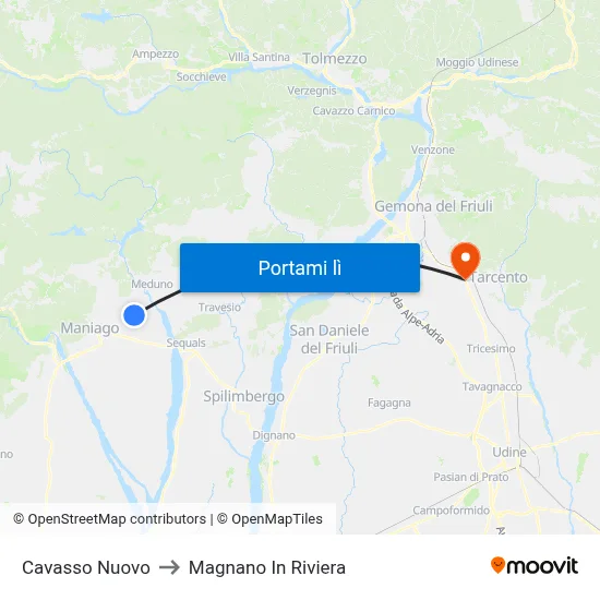Cavasso Nuovo to Magnano In Riviera map