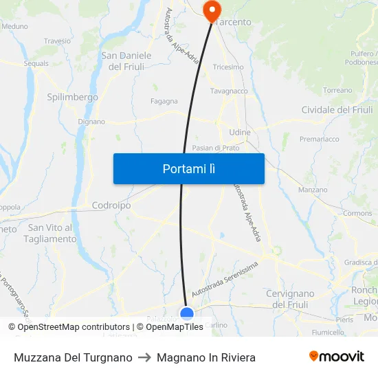 Muzzana Del Turgnano to Magnano In Riviera map