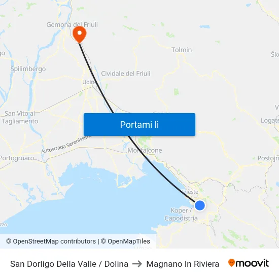 San Dorligo Della Valle / Dolina to Magnano In Riviera map