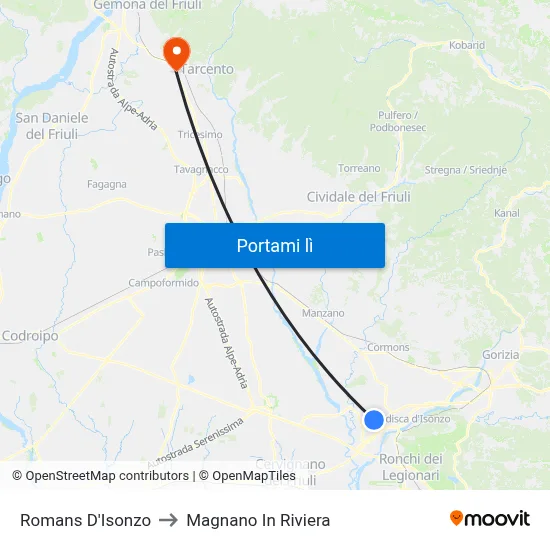 Romans D'Isonzo to Magnano In Riviera map