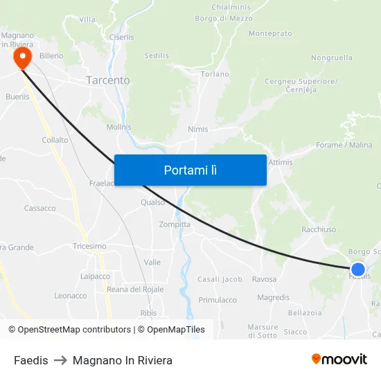 Faedis to Magnano In Riviera map
