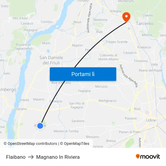 Flaibano to Magnano In Riviera map