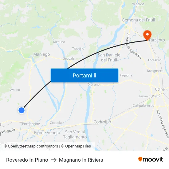 Roveredo In Piano to Magnano In Riviera map