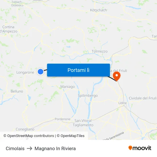 Cimolais to Magnano In Riviera map