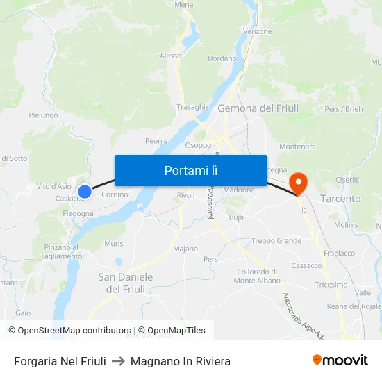 Forgaria Nel Friuli to Magnano In Riviera map
