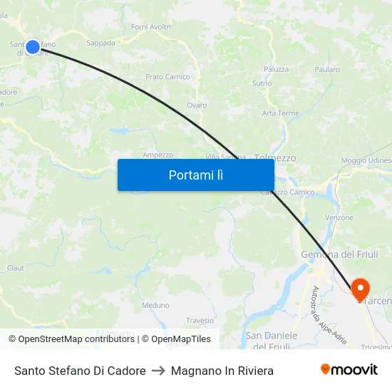 Santo Stefano Di Cadore to Magnano In Riviera map