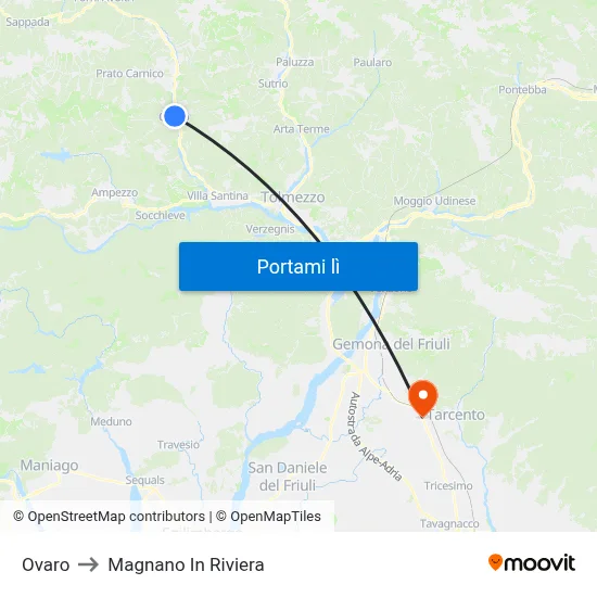 Ovaro to Magnano In Riviera map