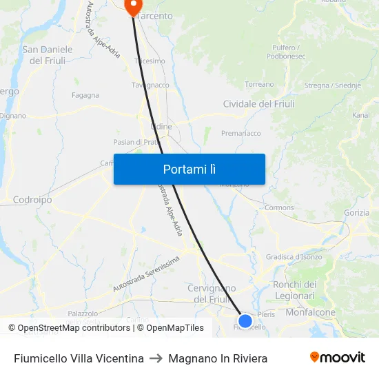 Fiumicello Villa Vicentina to Magnano In Riviera map