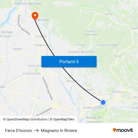 Farra D'Isonzo to Magnano In Riviera map