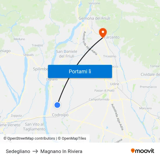 Sedegliano to Magnano In Riviera map