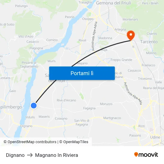 Dignano to Magnano In Riviera map