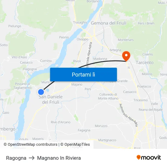 Ragogna to Magnano In Riviera map