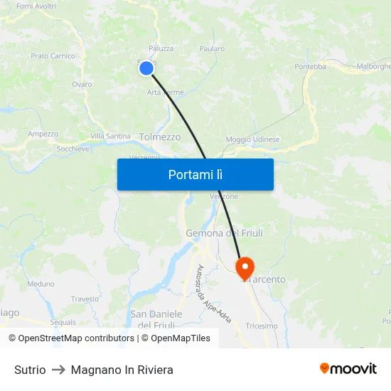 Sutrio to Magnano In Riviera map