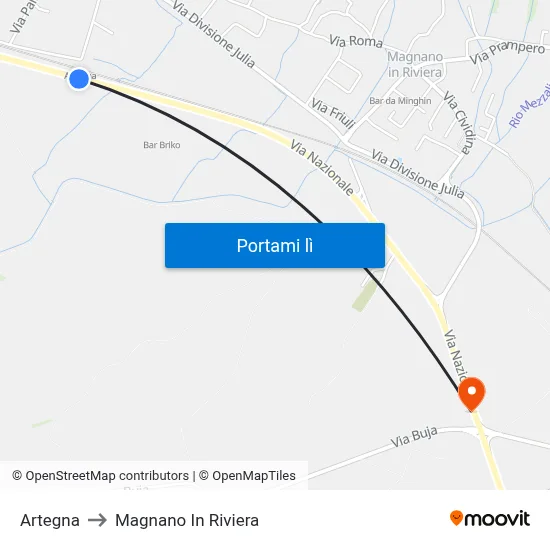 Artegna to Magnano In Riviera map