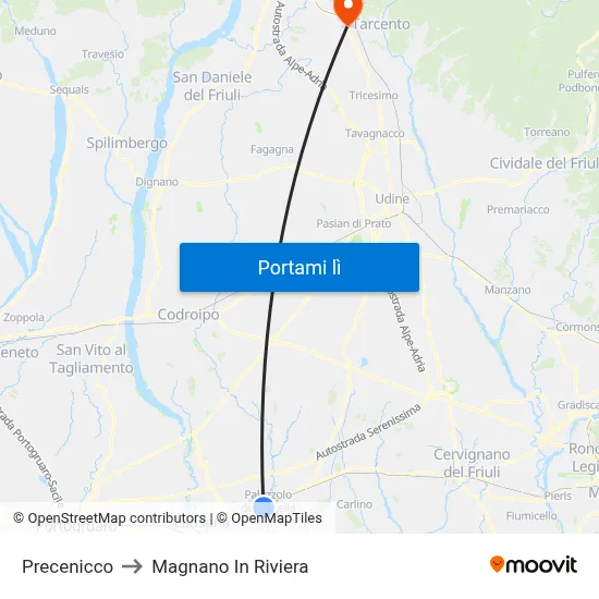 Precenicco to Magnano In Riviera map