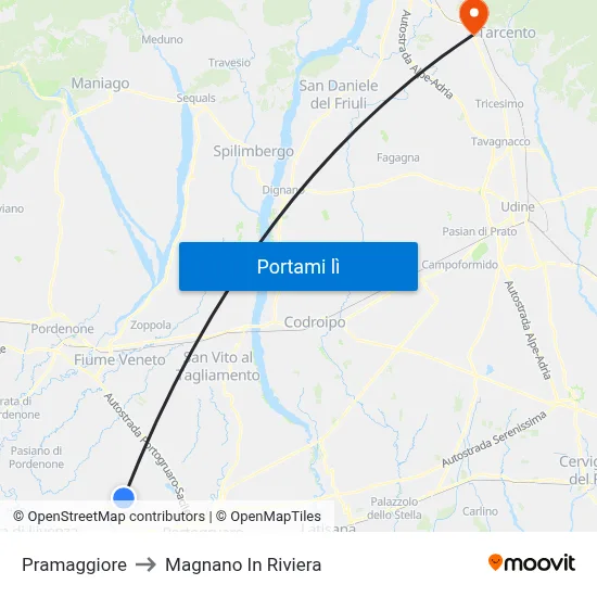 Pramaggiore to Magnano In Riviera map