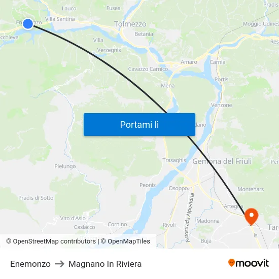Enemonzo to Magnano In Riviera map