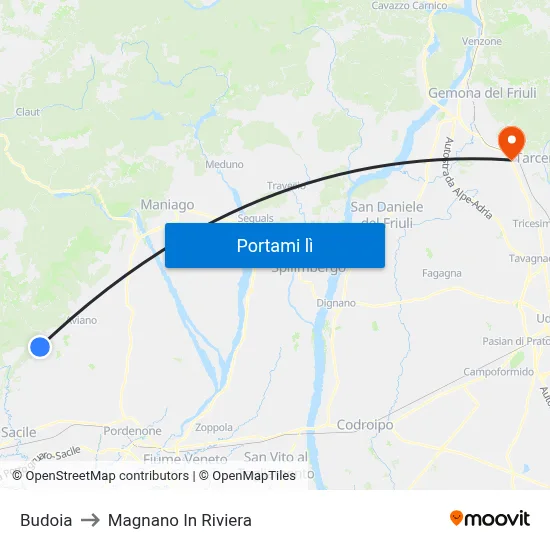 Budoia to Magnano In Riviera map