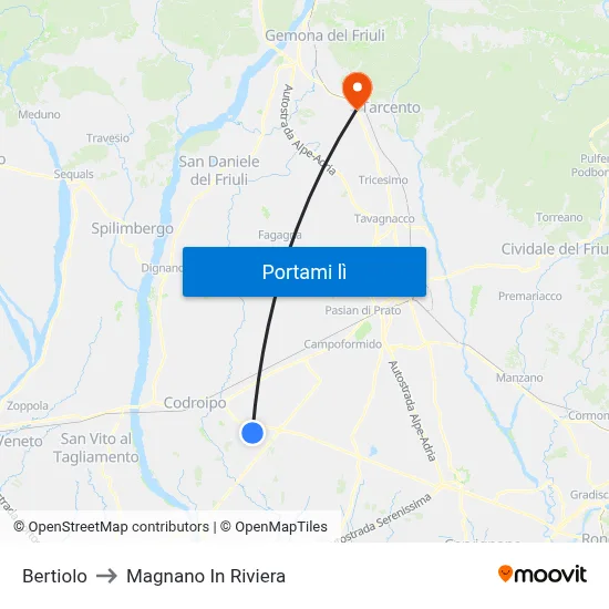 Bertiolo to Magnano In Riviera map