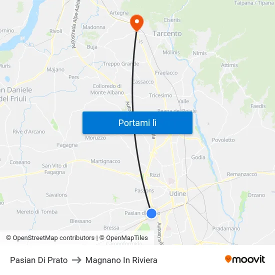 Pasian Di Prato to Magnano In Riviera map