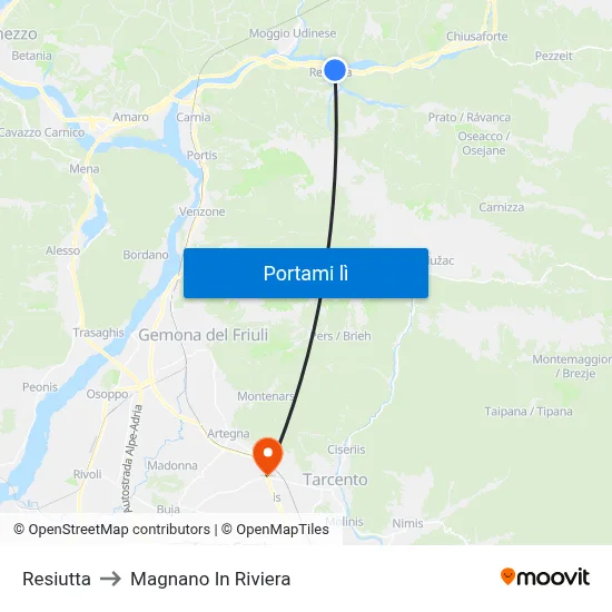 Resiutta to Magnano In Riviera map
