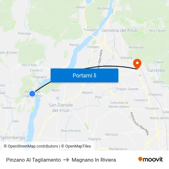 Pinzano Al Tagliamento to Magnano In Riviera map