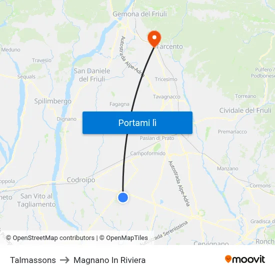 Talmassons to Magnano In Riviera map