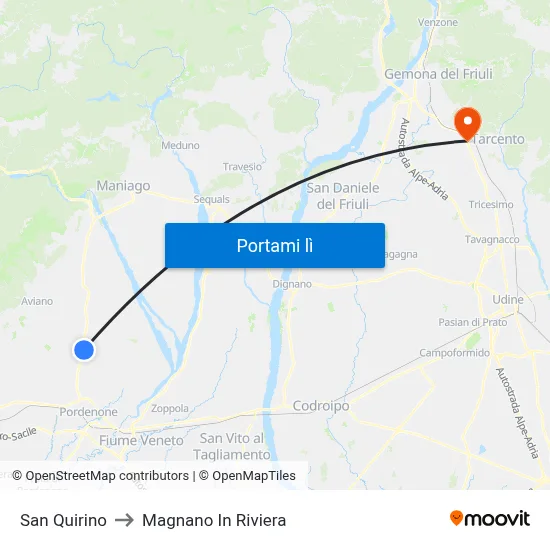 San Quirino to Magnano In Riviera map