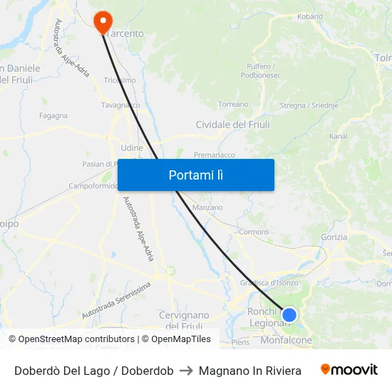 Doberdò Del Lago / Doberdob to Magnano In Riviera map