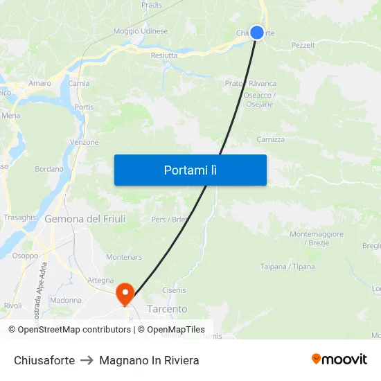 Chiusaforte to Magnano In Riviera map