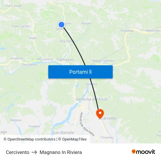 Cercivento to Magnano In Riviera map