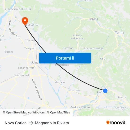 Nova Gorica to Magnano In Riviera map