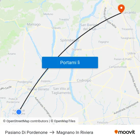 Pasiano Di Pordenone to Magnano In Riviera map