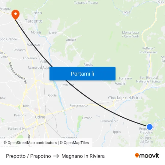 Prepotto / Prapotno to Magnano In Riviera map
