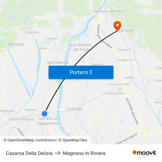 Casarsa Della Delizia to Magnano In Riviera map