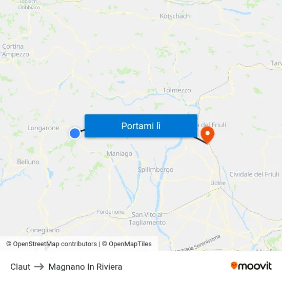Claut to Magnano In Riviera map