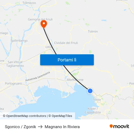 Sgonico / Zgonik to Magnano In Riviera map