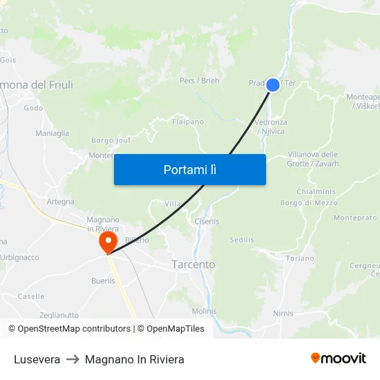 Lusevera to Magnano In Riviera map