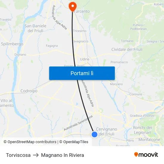 Torviscosa to Magnano In Riviera map