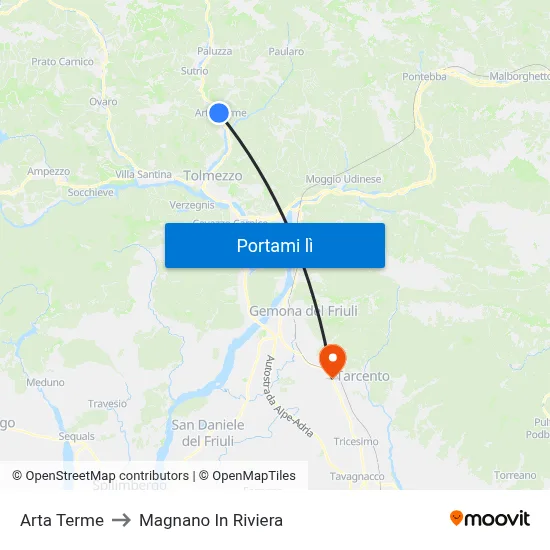 Arta Terme to Magnano In Riviera map