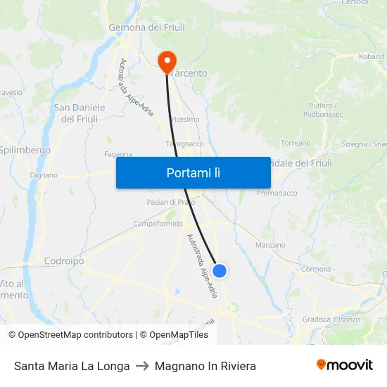 Santa Maria La Longa to Magnano In Riviera map